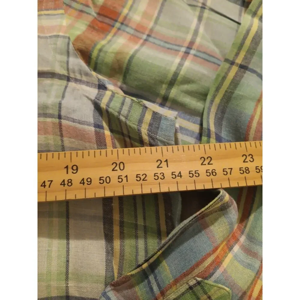 Polo Ralph Lauren Men’s 100% Linen Shirt M Custom Fit Long Sleeve Green Plaid
